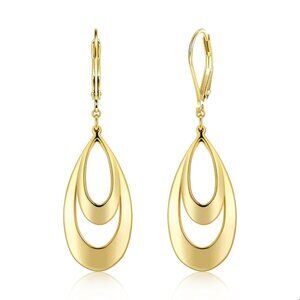 14K Gold Plated Double Teardrop Leverback Dangle Trendy Earrings for Women